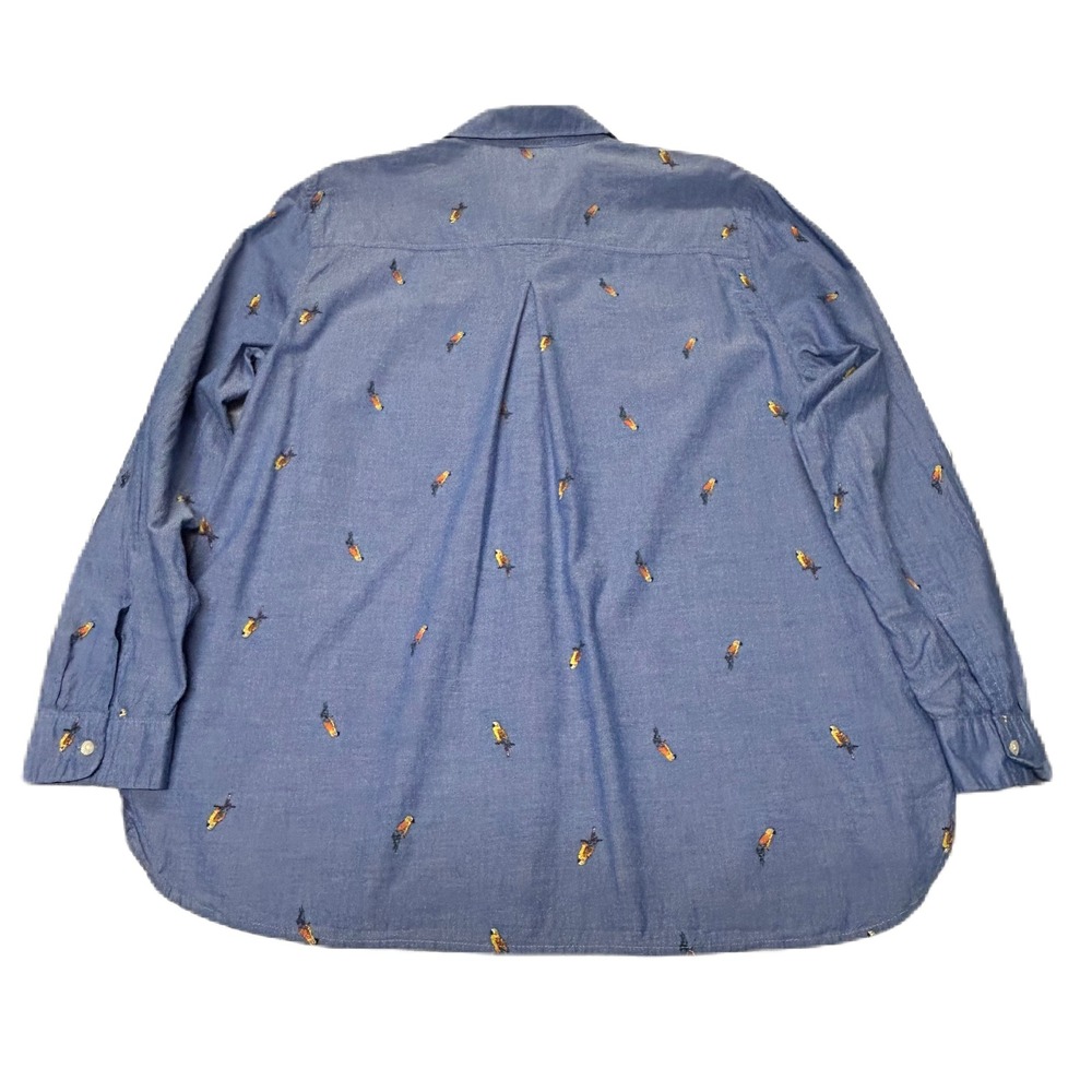 Old Navy Womens Chambray Button Down Shirt XL Cotton Tropical Parrots Resort AOP - Picture 4 of 8